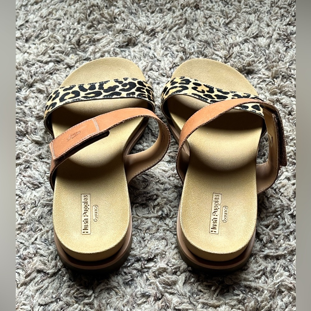 Hush Puppies Women’s Lilly 2 Band Slides USA Size 7 Wide Leopard Hook/Loop EUC - Picture 2 of 9